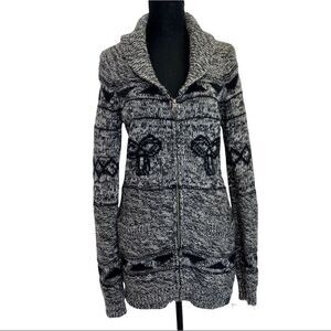 Aritzia TNA dark gray black lambswool angora long sleeve knit zipup jacket Sz M